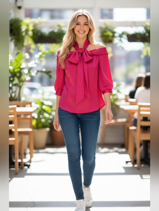 CeCe Tops - Cece Bow Off Shoulder Top Hot Pink Blouse XSmall NWT